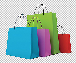 四个彩色购物袋免抠png透明图层素材