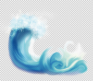 手绘漂亮蓝色卷起的海浪免抠png透明素材