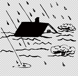大雨洪水房子淹没图免抠png透明图层素材