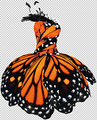 蝴蝶图案连衣裙免抠png透明图层素材