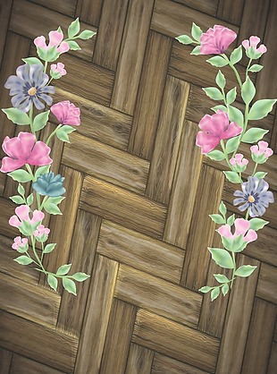 木纹拼接清新手绘花卉海报背景