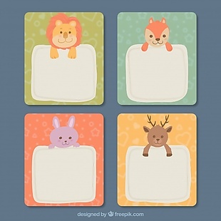 一套可爱的扁平动物卡片