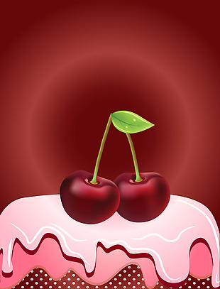 矢量甜美手绘质感樱桃蛋糕背景素材
