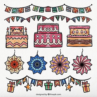 生日蛋糕包和水彩画装饰
