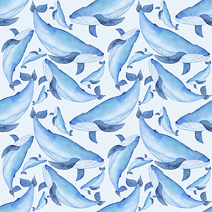 手绘蓝色鲸鱼卡通水彩素材