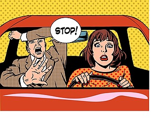 手绘女性开车插画