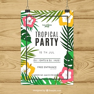 党的海报与平面设计的热带花朵和叶子