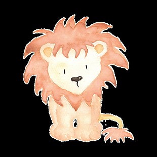 橙色手绘狮子卡通动物透明