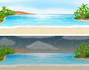 晴天和雨天的两片海洋景色