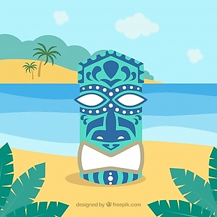 夏威夷面具背景在海滩上