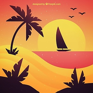 帆船航行的日落背景