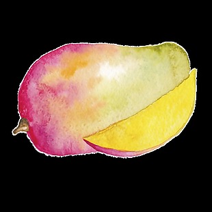 手绘水彩芒果卡通透明水果素材