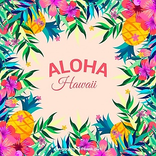 丰富多彩的夏威夷背景用鲜花和松树的球果