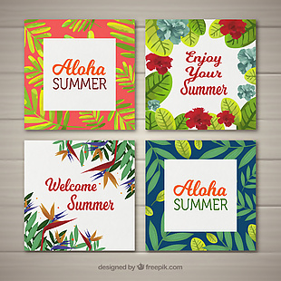 带花的四张夏日卡片