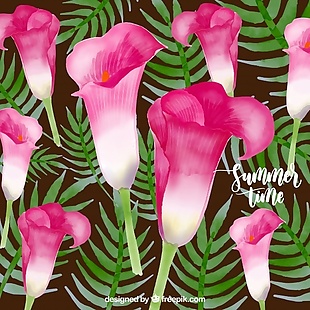水彩画的热带花卉夏季时间背景