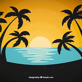 棕榈树和日落背景