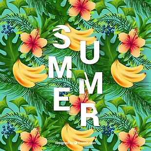 香蕉和花卉的夏季背景