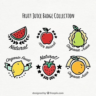 六手画各种不同水果徽章