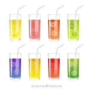 不同类型的果汁八杯装