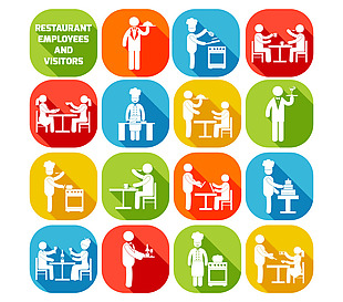 餐厅员工和访客图标矢量通过免费的图标