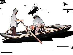 古风木制渔船图案元素