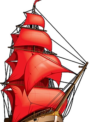 红色古风帆船图案元素
