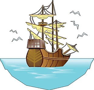 古风海鸥帆船图案元素