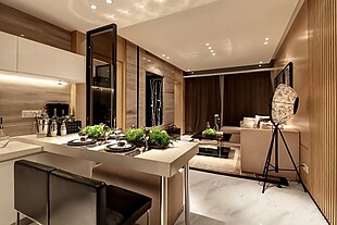 现代时尚客厅开放式厨房室内装修效果图
