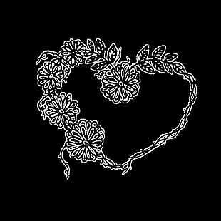 黑白手绘简笔花朵爱情矢量素材