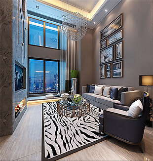 现代轻奢风格斑马纹地毯室内装修效果图