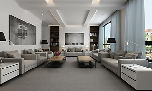 现代时尚客厅暗灰色地板室内装修效果图