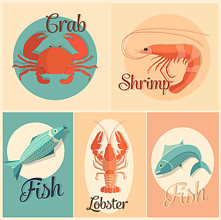 扁平海鲜食材插画