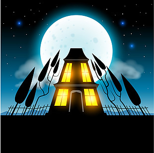 卡通夜晚月光城堡背景