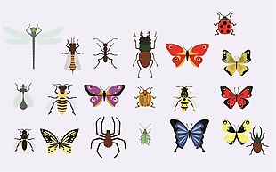 彩色蝴碟卡通手绘动物矢量素材