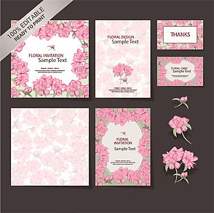 粉色花卉邀请卡片矢量素材