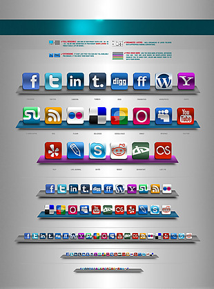 网页UI立体社交多媒体icon图标设计