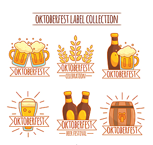 6款彩绘啤酒节标签矢量素材