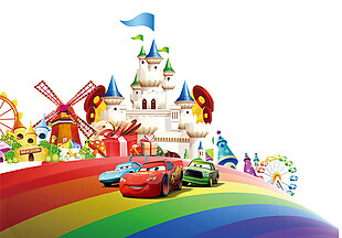 彩虹色卡通城堡图案素材