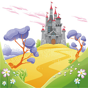 彩色卡通城堡图案元素
