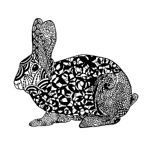 黑白艺术时尚兔子插画