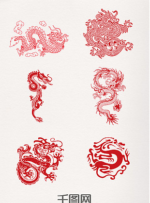 中国龙剪纸中国风红色素材龙年