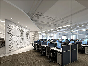 现代时尚白色隔断办公室工装装修效果图