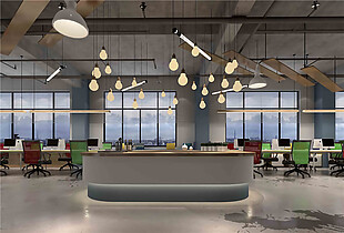 现代创意办公室吊灯工装装修效果图