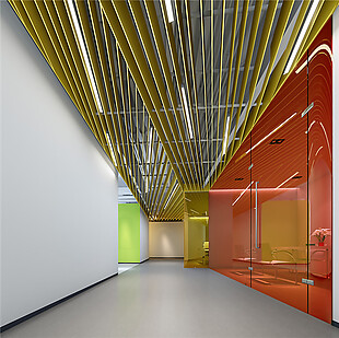 现代时尚办公室橙色背景墙工装装修效果图