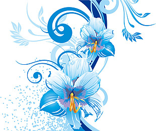 蓝色手绘花朵卡通矢量素材