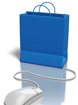 蓝色购物袋鼠标免抠png透明素材