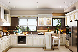 美式清新白色家具厨房室内装修效果图
