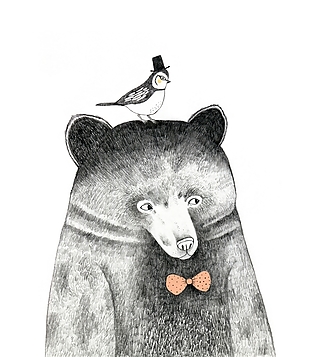 可爱的熊和小鸟装饰画