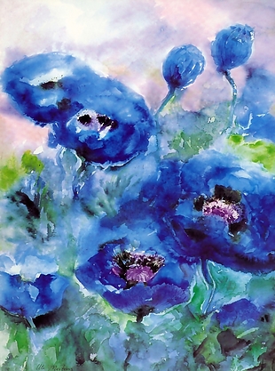 唯美浪漫的蓝色灌木花丛装饰画