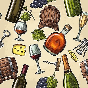 手绘复古葡萄酒元素背景